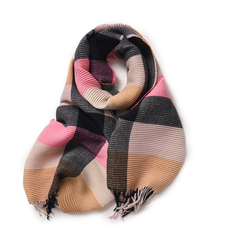 Wholesale Pleated Plaid Imitation Cashmere Warm Scarf