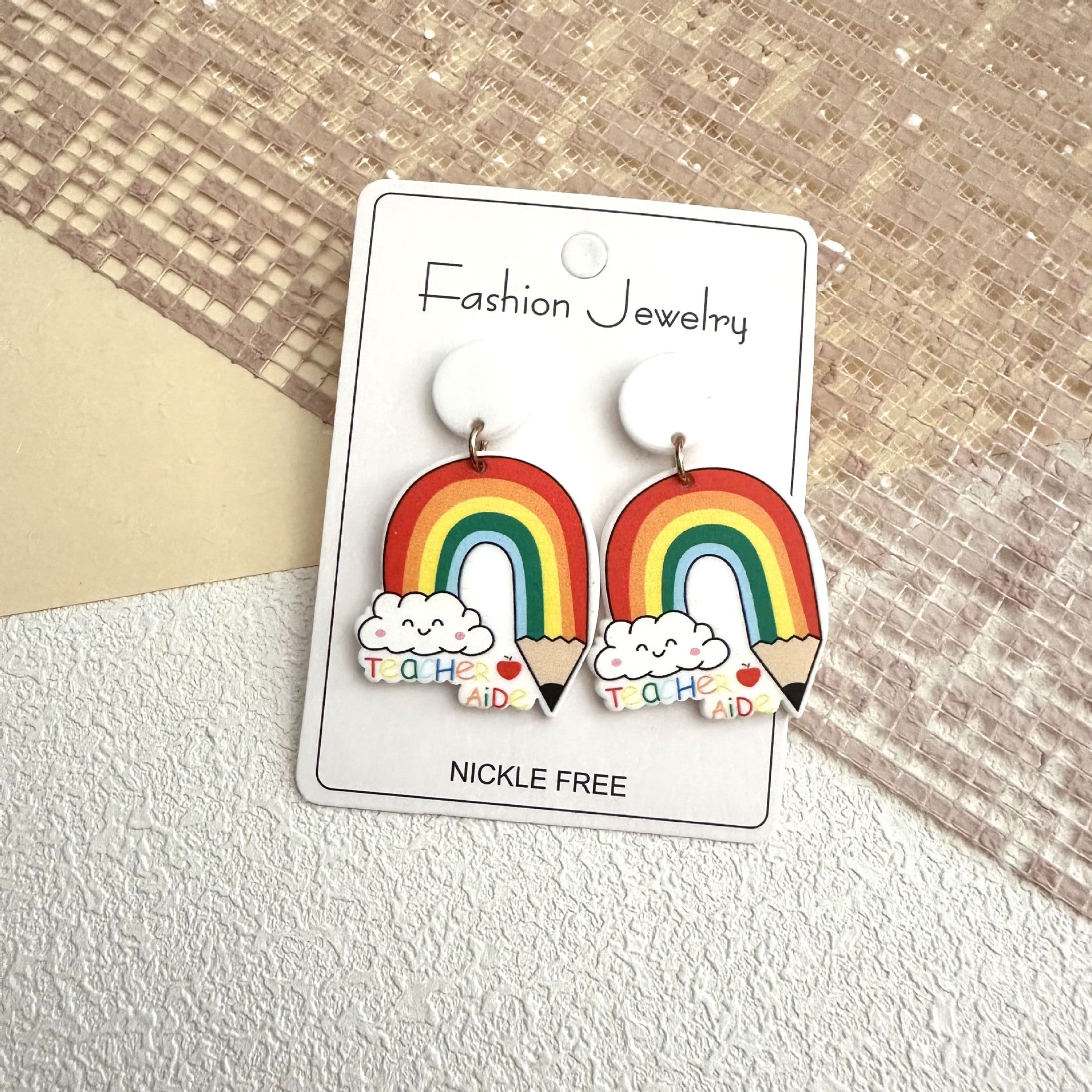 Wholesale Acrylic Heart Handmade Rainbow Heart Earrings