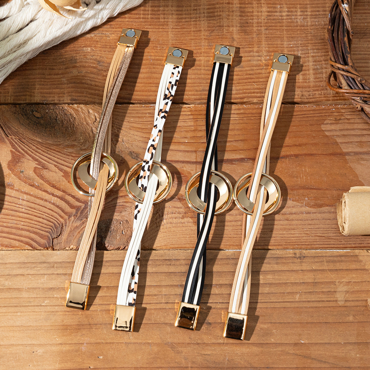 Wholesale Cross layered leather wristband Layered Bracelet Set