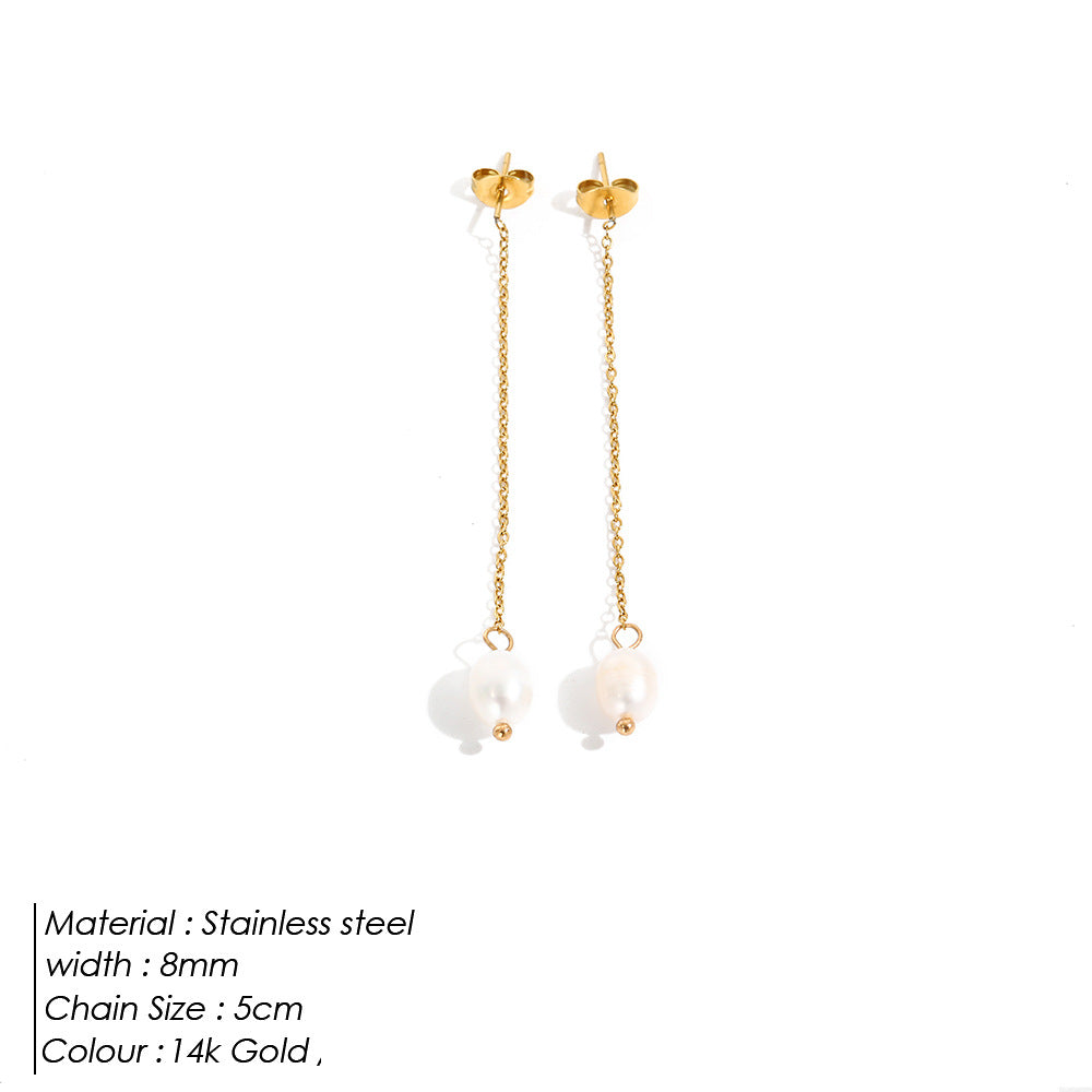 Wholesale Pearl Long Length Stainless Steel Earrings