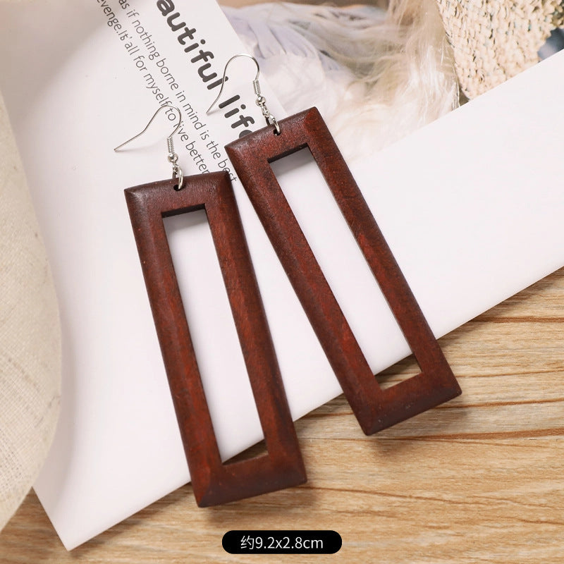 Wholesale Retro wooden exaggerated earrings Chinese ethnic style