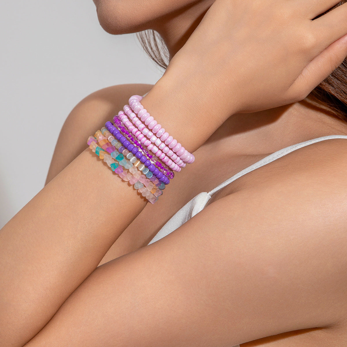 Wholesale Bohemian Rice Bead Multi-Layered Elastic Bracelet Set