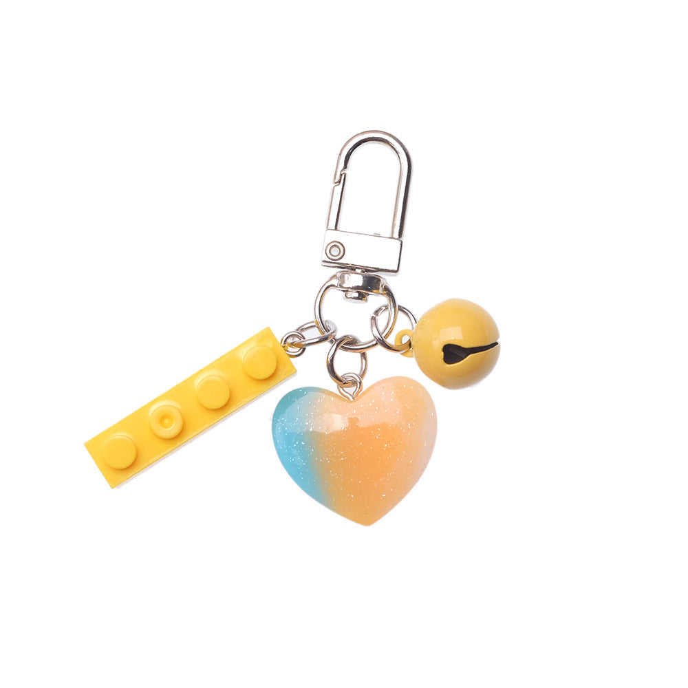 Wholesale 10PCS Resin Building Blocks Candy Color Tricolor Heart Bell Pendant Keychain