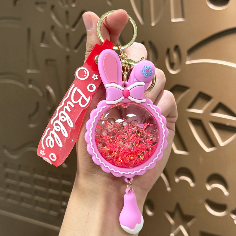 Wholesale Acrylic Liquid Sand Bunny Ear Keychain