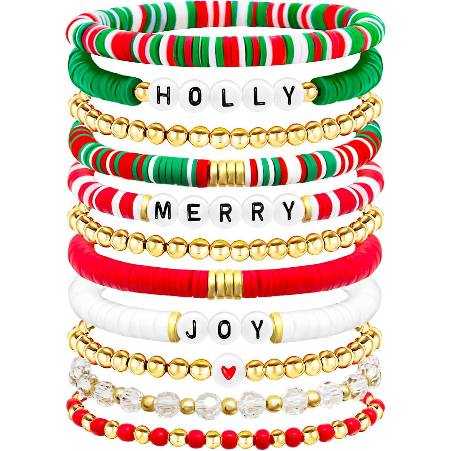 Wholesale 10pcs Red and Green Christmas Theme Clay Beam Bracelet