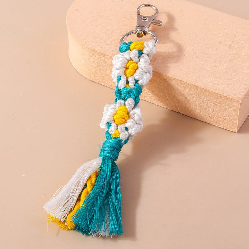 Wholesale Handwoven Plush Colorful Flower Keychain