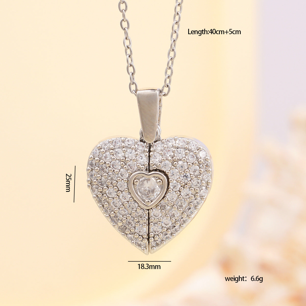 Wholesale Personalized opening and closing copper zircon heart-shaped wing clavicle necklace