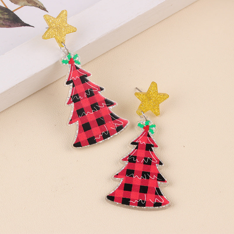 Wholesale Christmas Five-pointed Star Leopard Print Antler Snowflake Acrylic Earrings