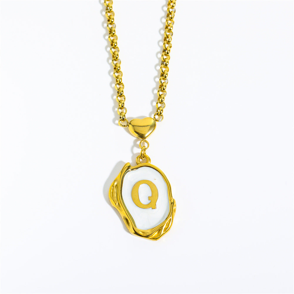Wholesale 26 Letters Oil Dripping Three-dimensional 18K Gold Plated Stainless Steel Necklace