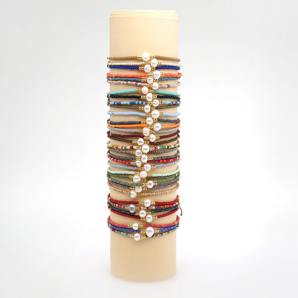 Wholesale Bohemian Glass Pearl Bracelet Handmade Woven Rope Ethnic Jewelry Fashion Accessory