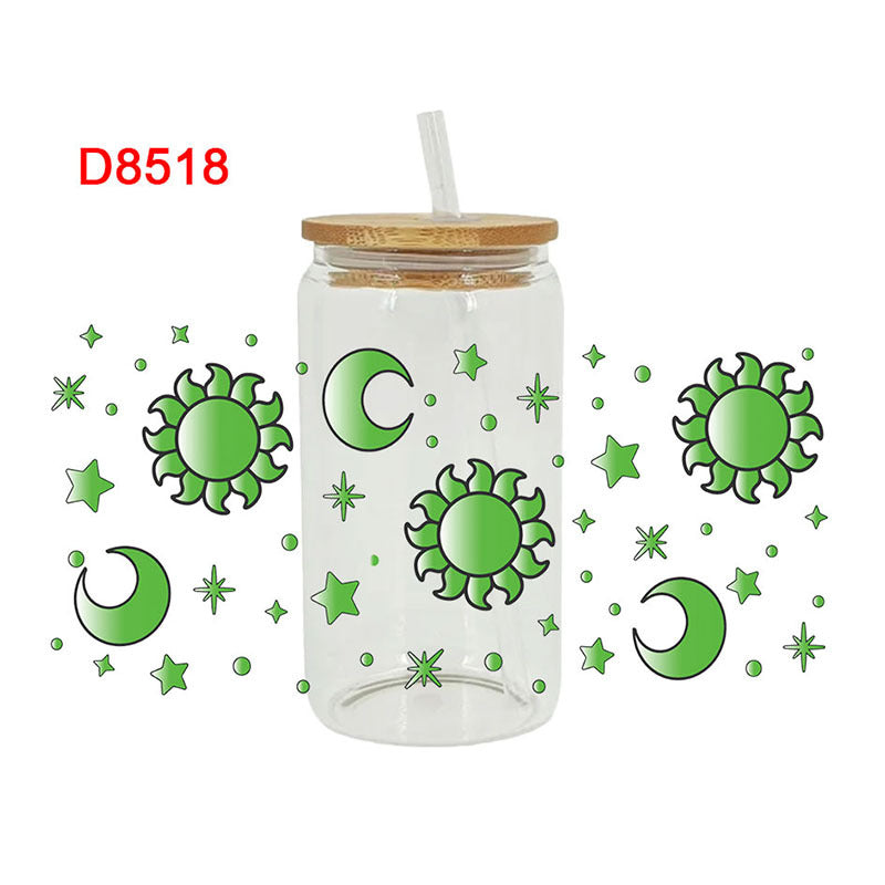 Wholesale Colorful Cartoon Cute Sun  Moon  and Stars Theme 16oz Cup UV DTF Wraps