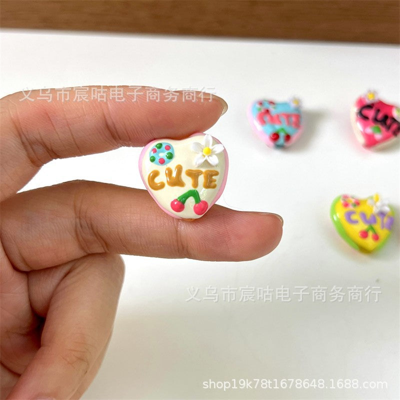 Wholesale 2pcs Cherry Heart Letter Hand-painted Beads