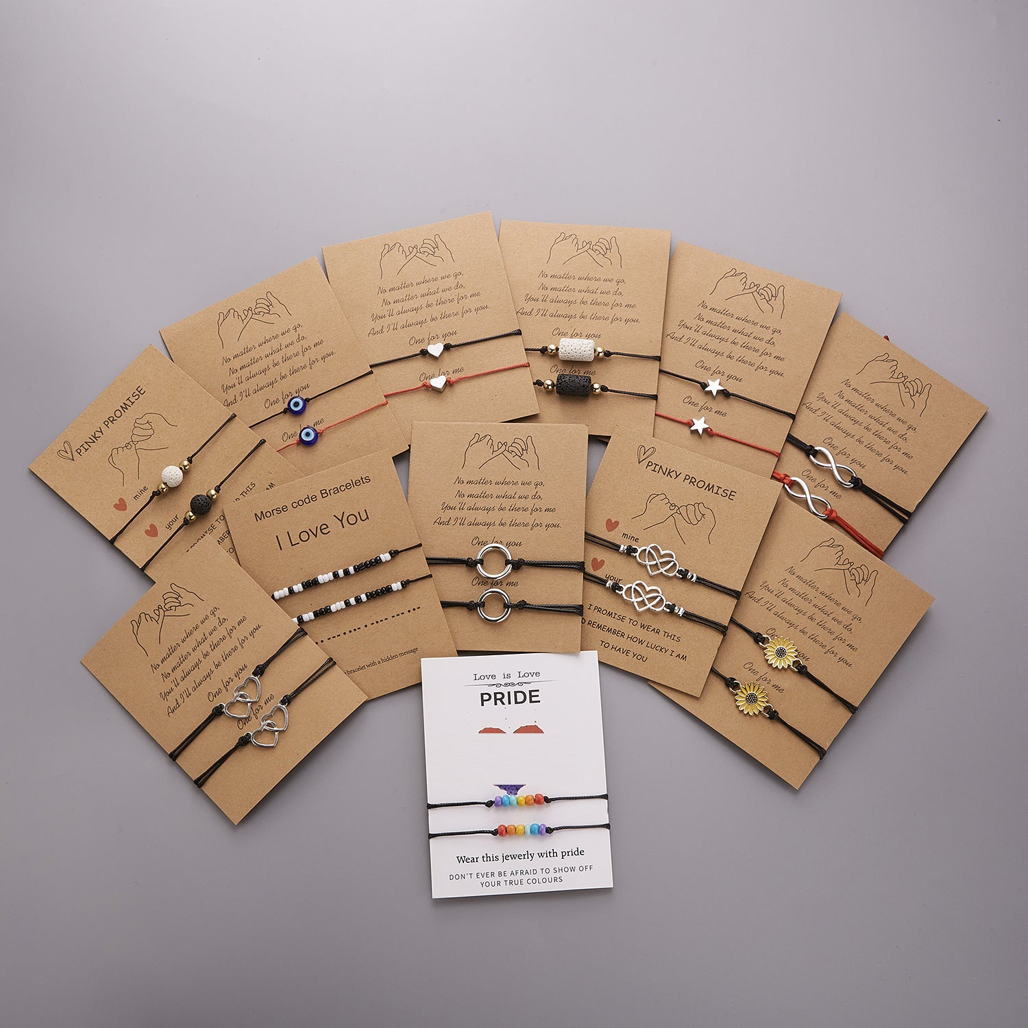 Wholesale Geometric 8-character Volcanic Stone Sunflower 2-piece Braided Adjustable Paper Card Bracelet