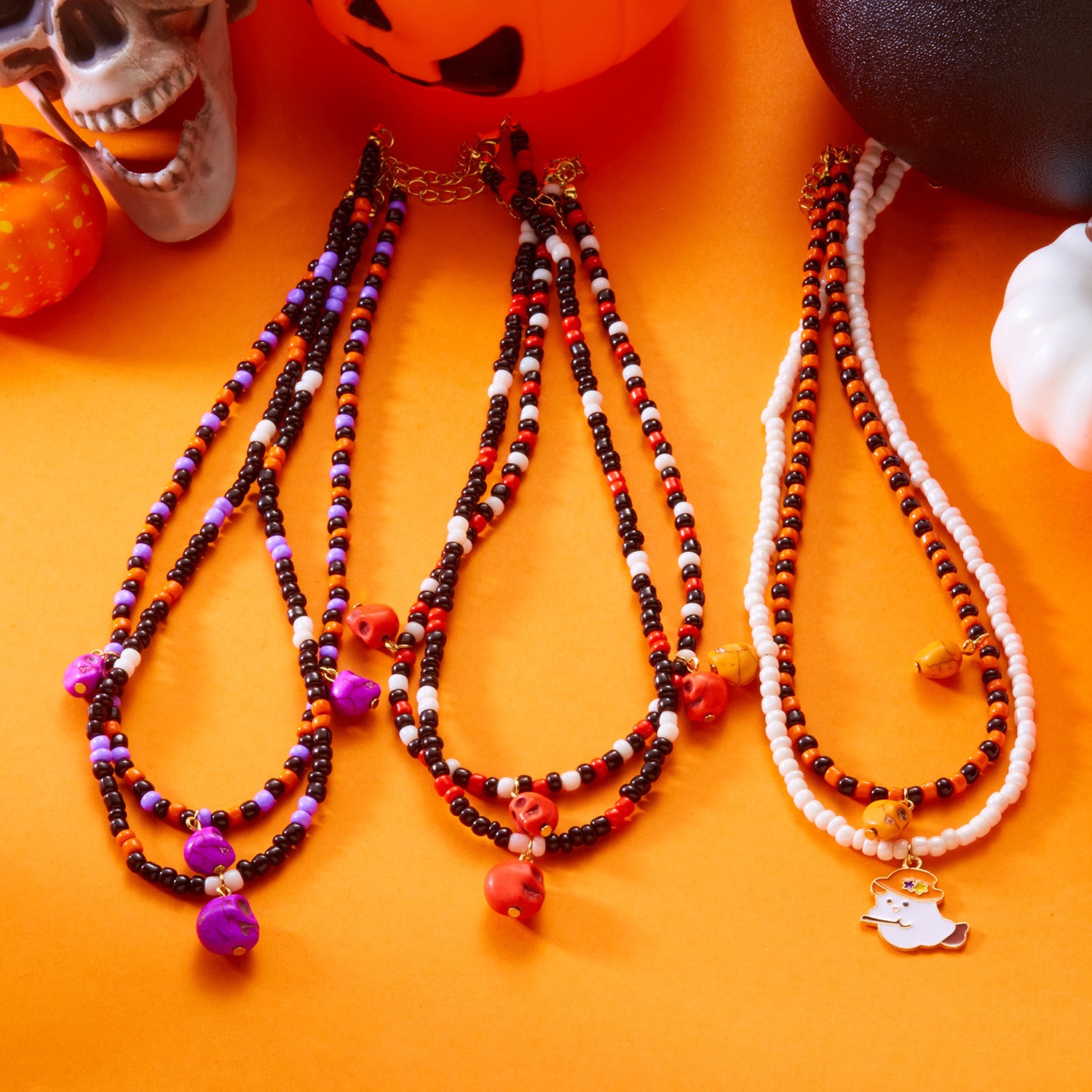 Wholesale  Stacking Necklace Evil Style Ghost Skull Pendant Necklace