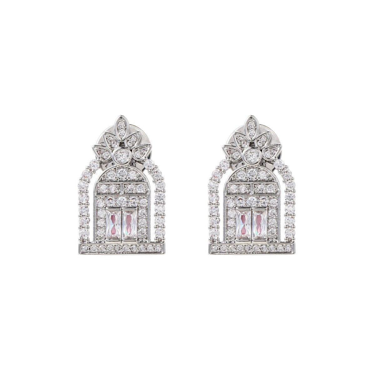 Wholesale Zircon Geometric Hollow Happiness Gate Earrings
