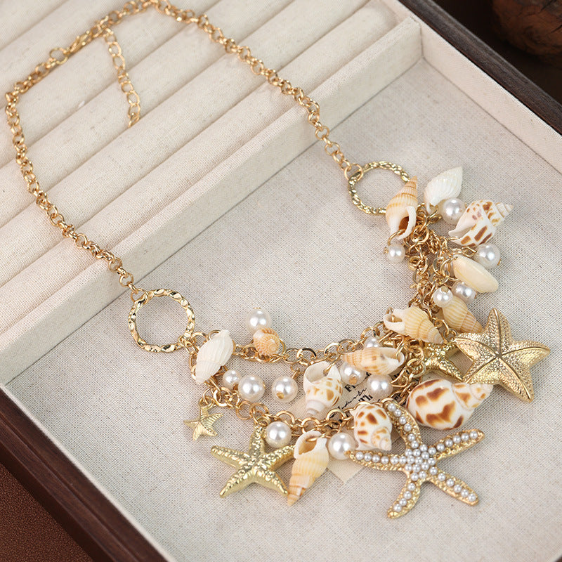 Wholesale Summer Popular Beach Conch Starfish Shell Necklace Clavicle Chain