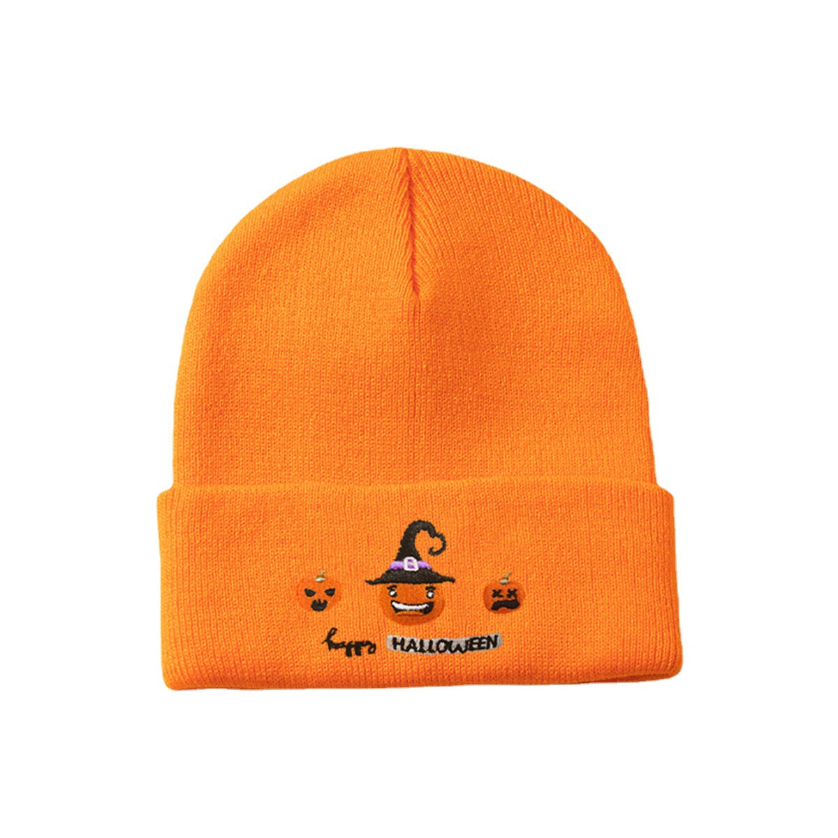 Wholesale Halloween Acrylic Embroidered Pumpkin Knitted Hat