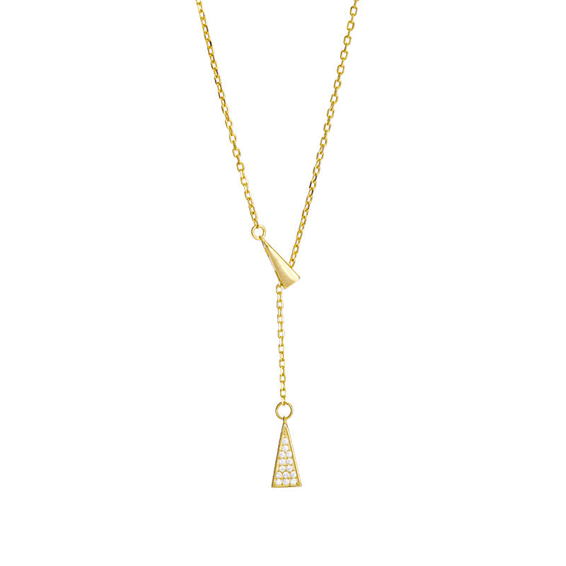 Wholesale Y-shaped S925 Sterling Silver Gold-plated Small and Slender Triangular Necklace
