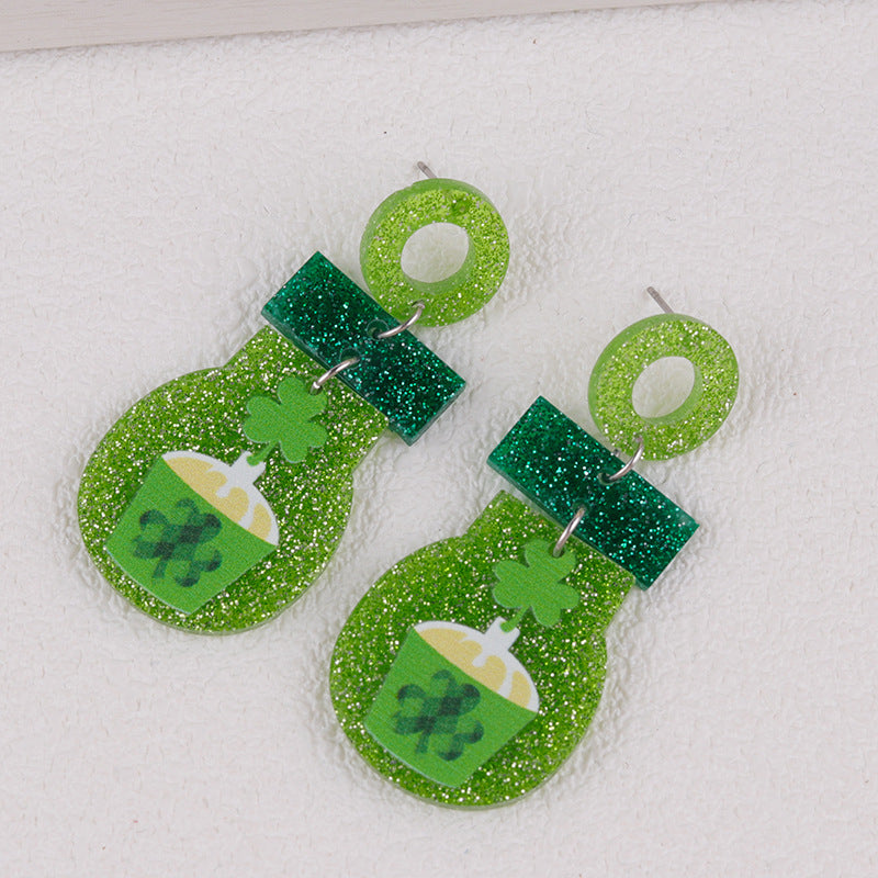 Wholesale  St.  Patrick' s Day Beer Festival  Vintage Clover  Acrylic Earrings