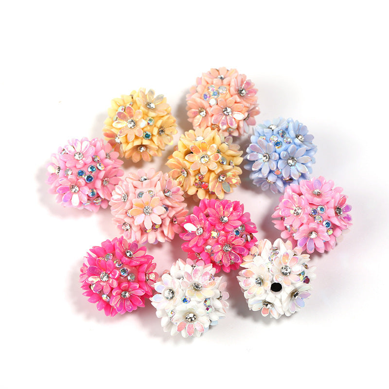 Wholesale  20pcs Rhinestone-encrusted resin flower-shaped  Acrylic Beads