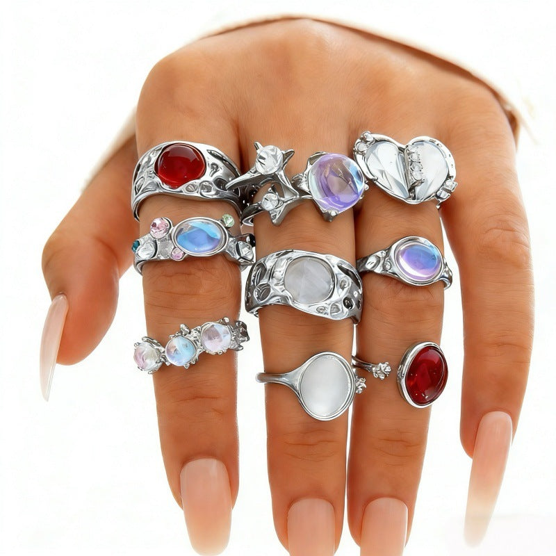 Wholesale Geometric Retro Irregular Diamond Set Ring Set