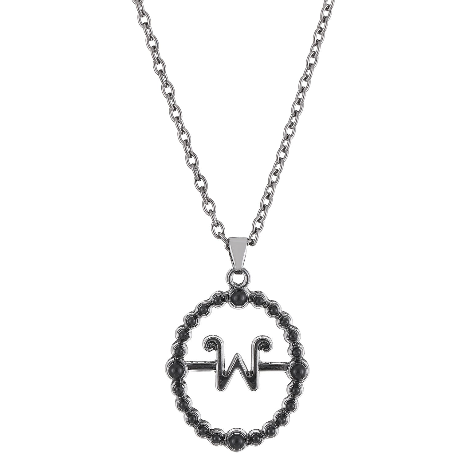 Wholesale  Wednesday Necklace Men and Women  Hollow Round Letter W Pendant Clavicle Chain Wednesday