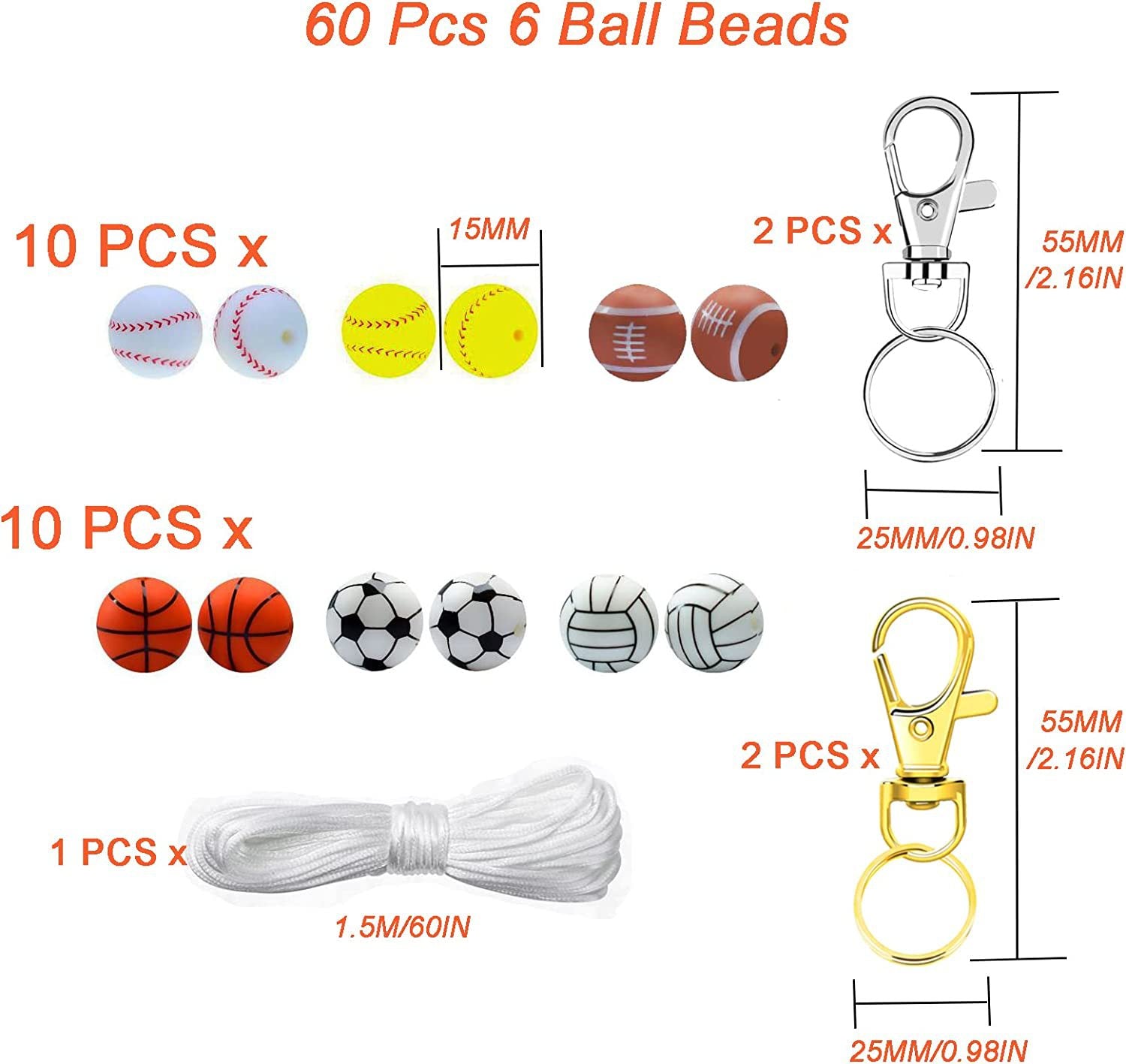 Tener transferencia de agua de 15 mm Impresión de fútbol Beads de silicona