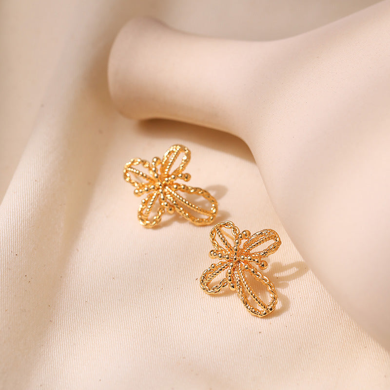 Wholesale S925 Silver Needle Plated 18K Real Gold Braided Earrings