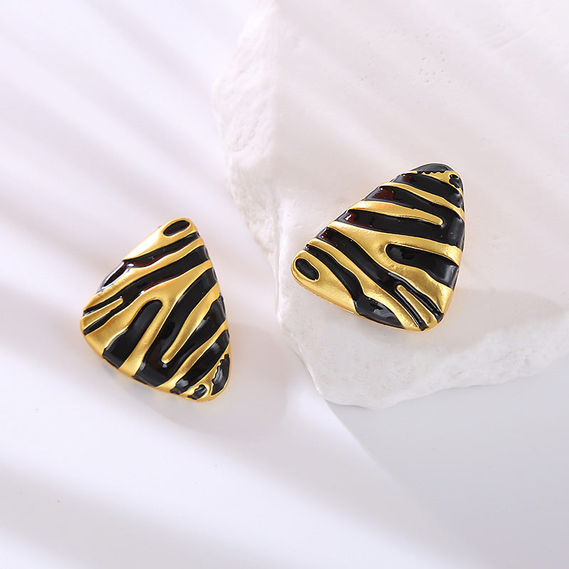 Wholesale Medieval Geometric Triangle Retro Zebra Pattern Earrings