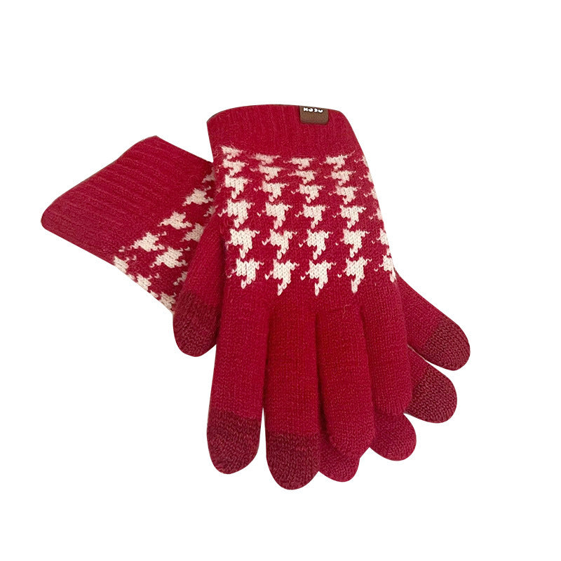 Wholesale Christmas Red Wool Knitted Warm Touch Screen Split Finger Gloves