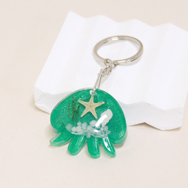 Wholesale 6pcs Jellyfish Shape Resin Glue Real Starfish Shell Ocean Keychain