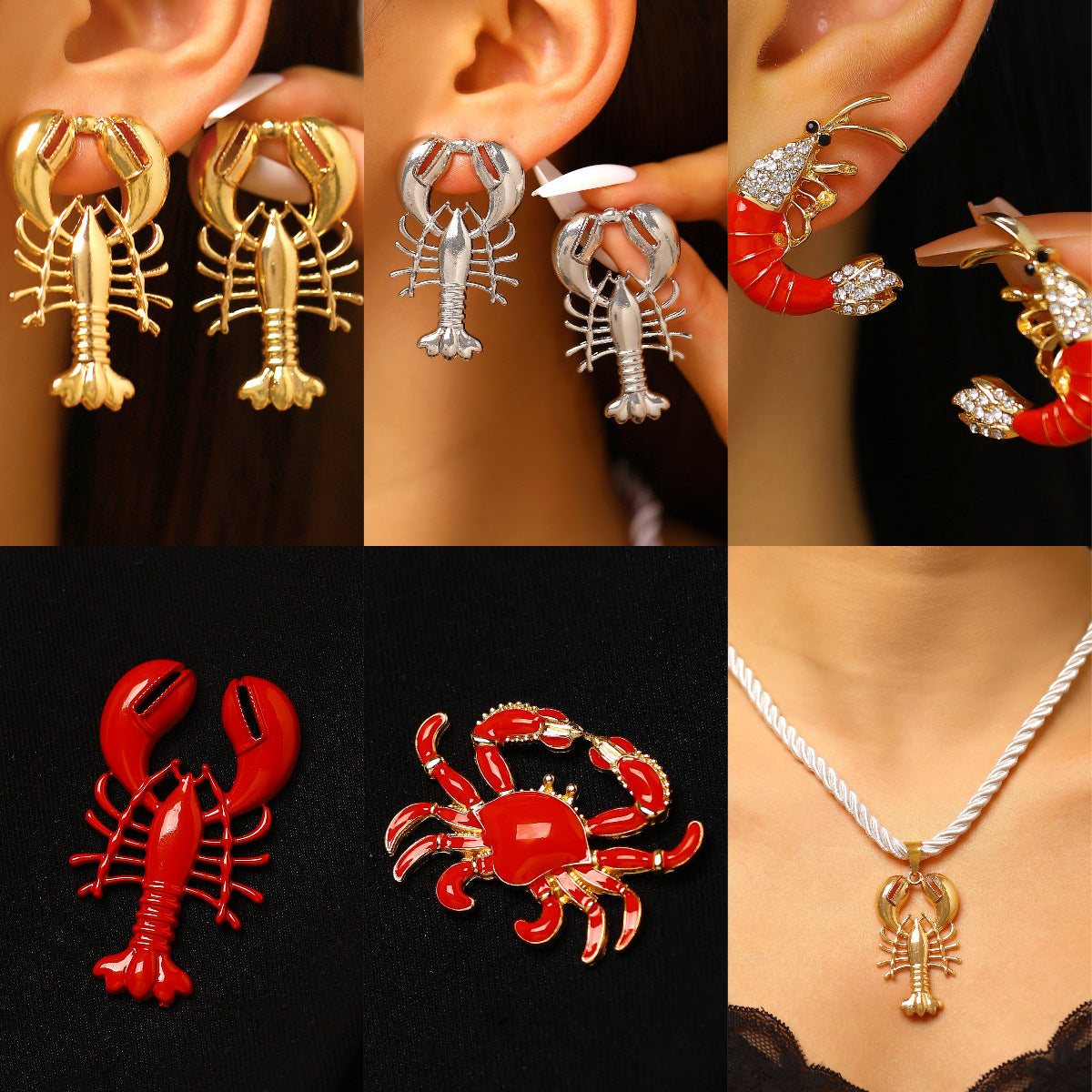 Wholesale Red Lobster Blue Crab Drop Earrings Women Beach Ocean Vacation Style Zinc Alloy Jewelry Fashion Accessory
