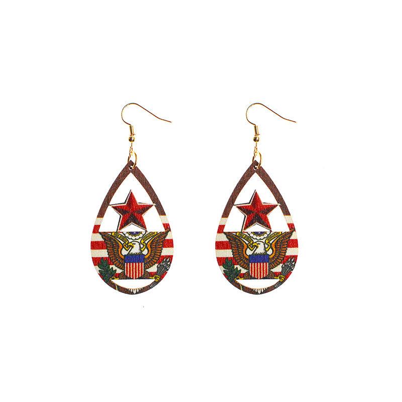 Wholesale Water drop five-pointed star earrings eagle emblem pattern earrings