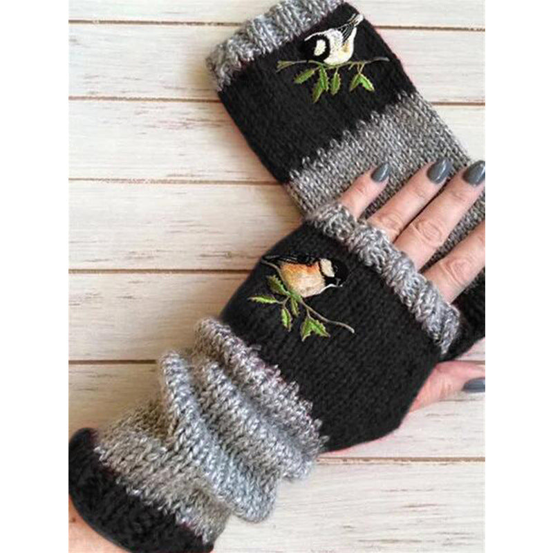 Wholesale Warm Patchwork Embroidered Gloves