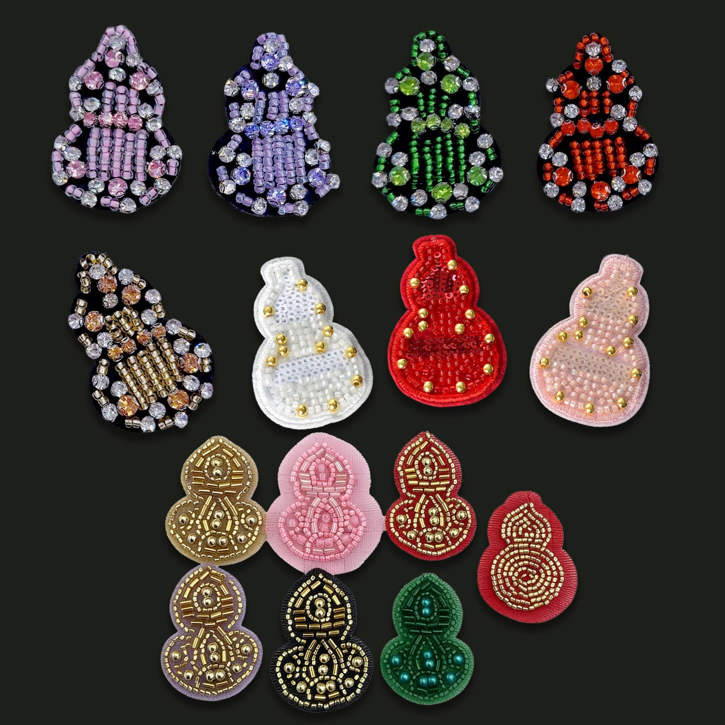 Wholesale Decorative Gourd Shaped Crystal Bead Embroidery Patch DIY Craft Supply For Clothing Bags Towels