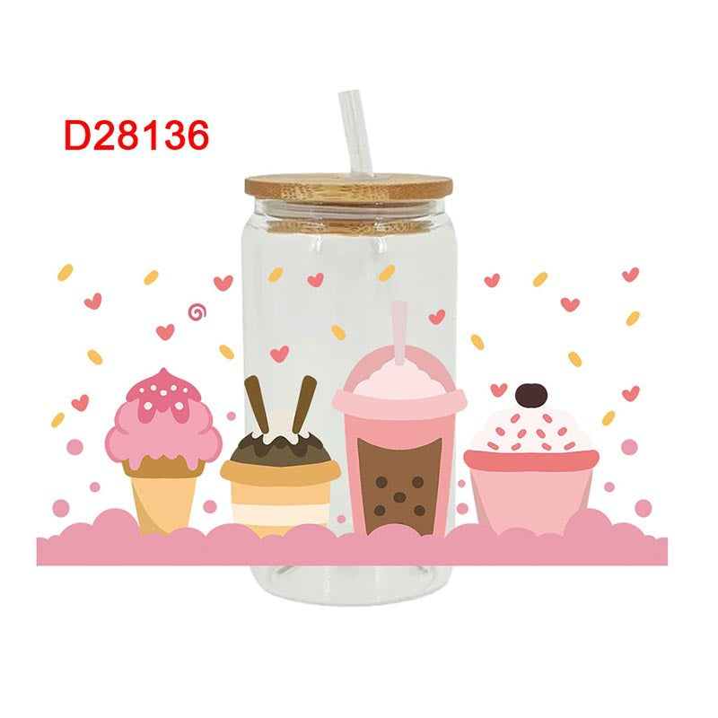 Wholesale Pink dessert ice cream series 16oz Cup UV DTF Wraps