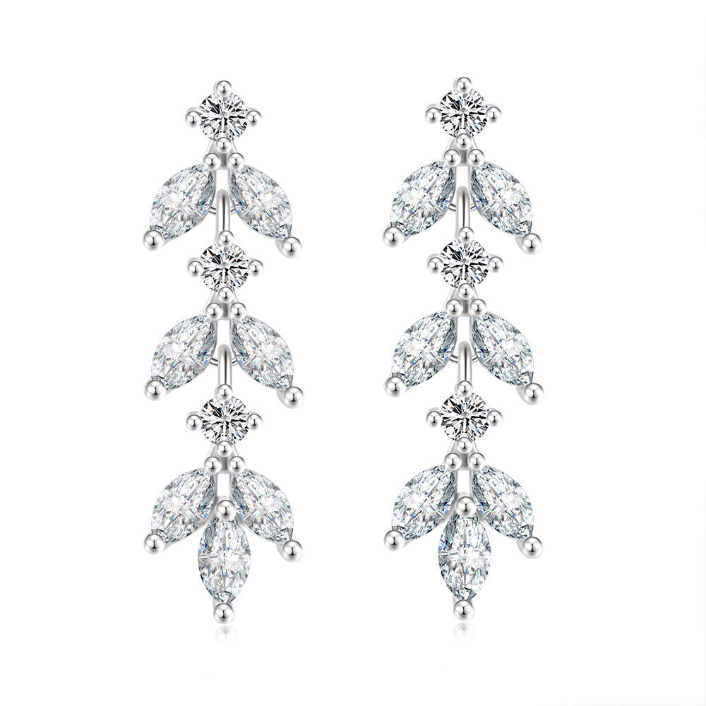 Wholesale of Long Leaf Zircon Copper Earrings
