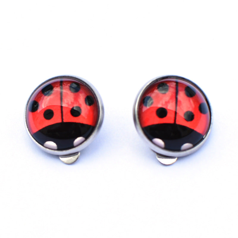 Wholesale Seven-spotted ladybug polka dot girl stainless steel ear clip