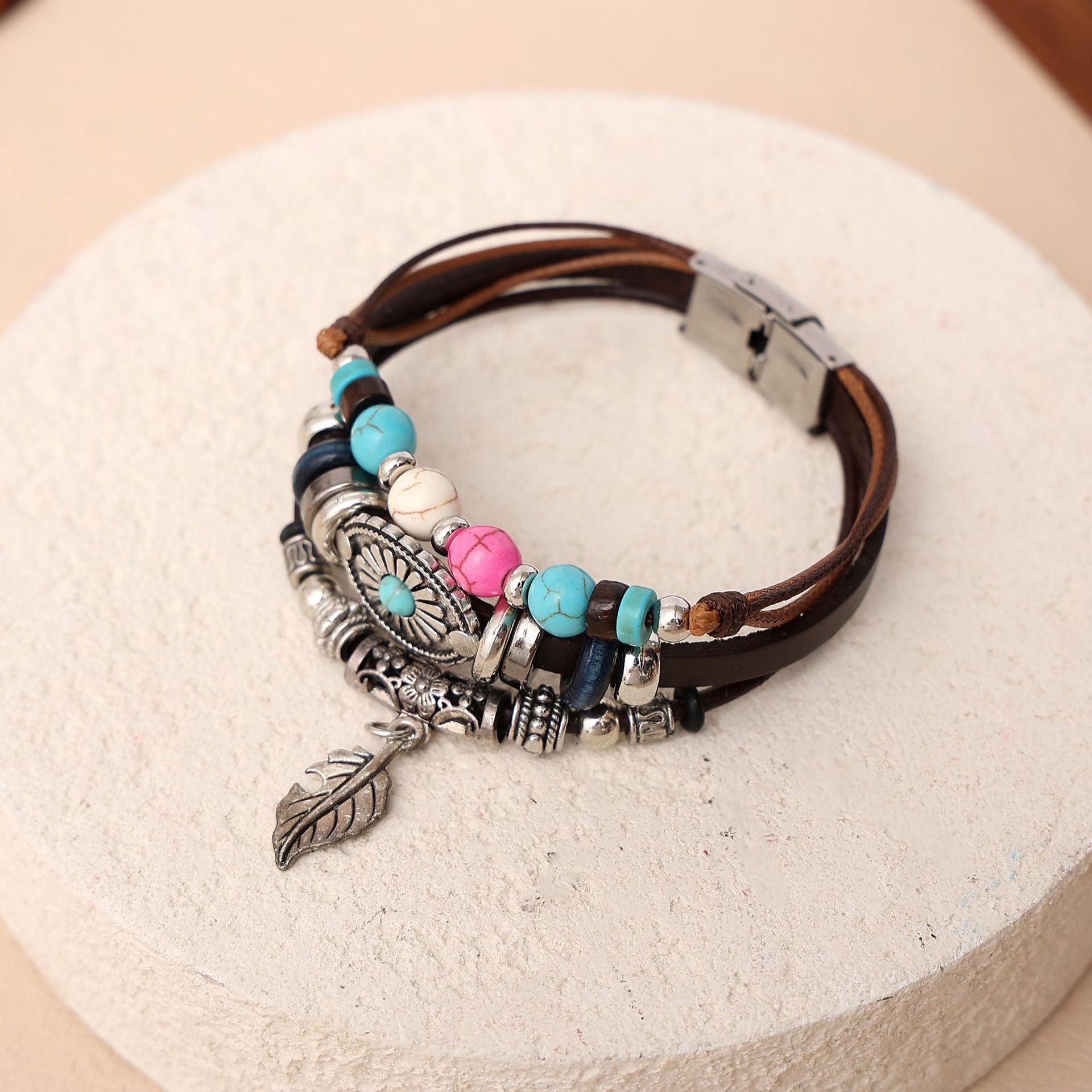 Wholesale Leaf Pine Stone Stainless Steel Bracelets