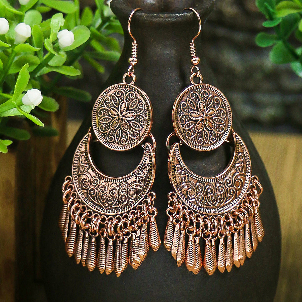 Wholesale Flower Metal Tassel Drop Earrings