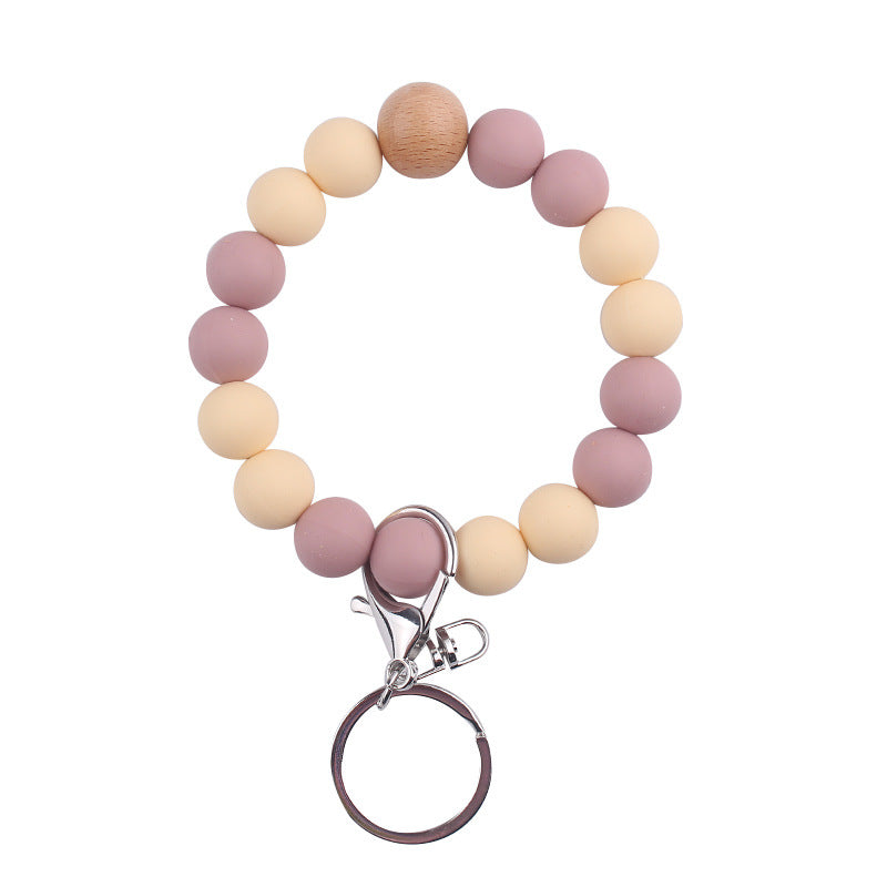 Wholesale Solid Color Silicone Beaded Wrist Keychain