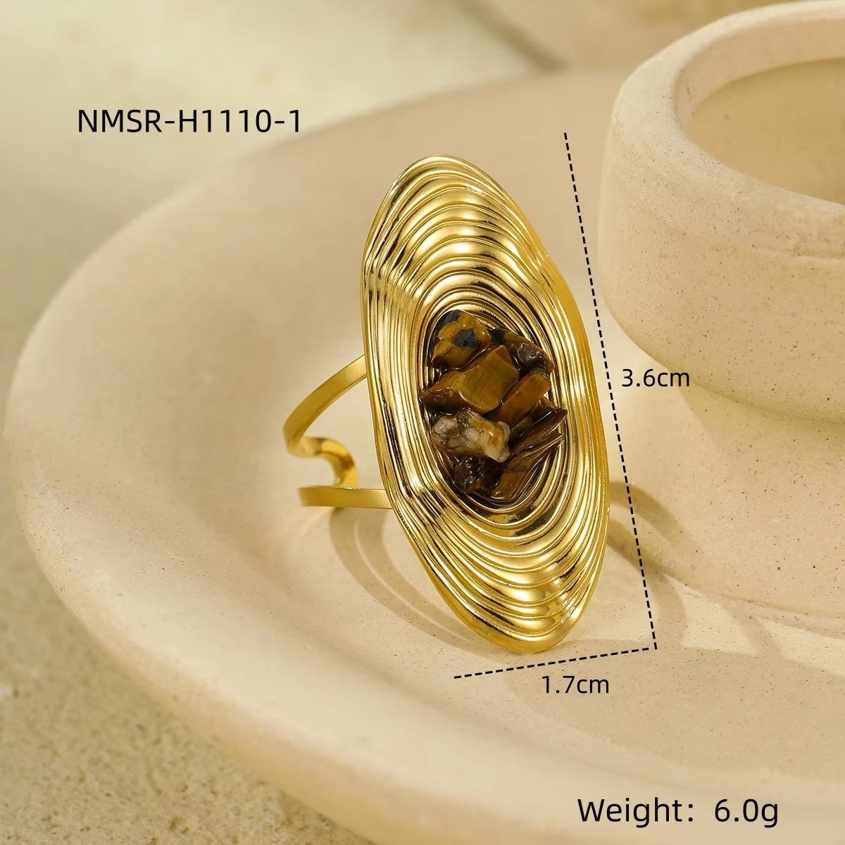 Wholesale Geometric shaped tiger eye stone stainless steel ring