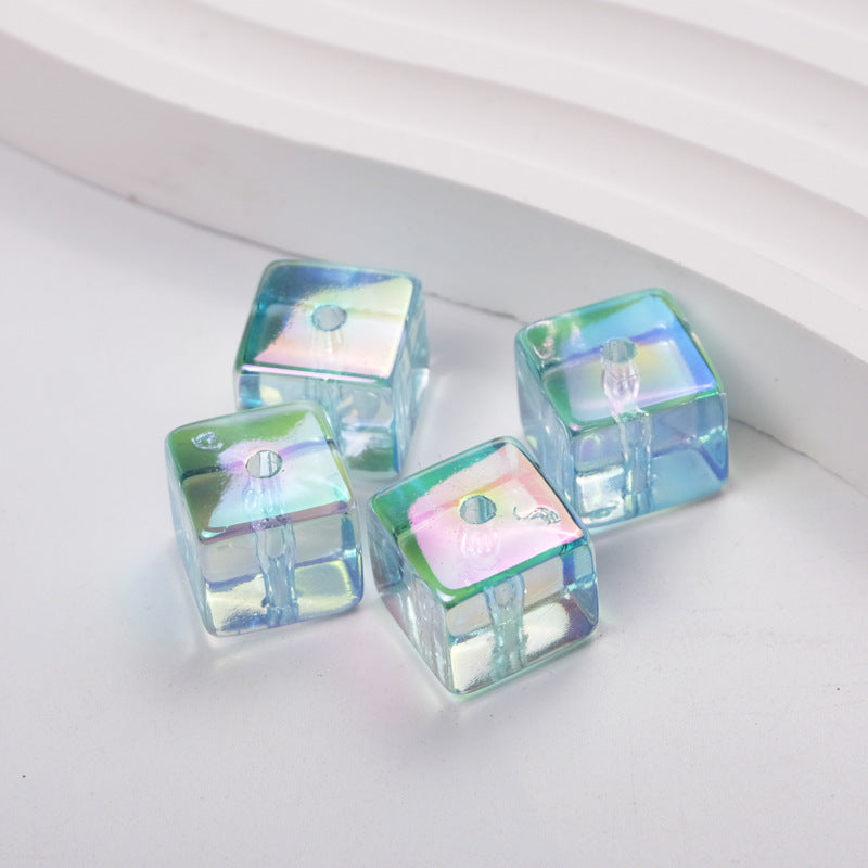 Wholesale 100PCS/PACK transparent color plated uv cube perforated acrylic Beads