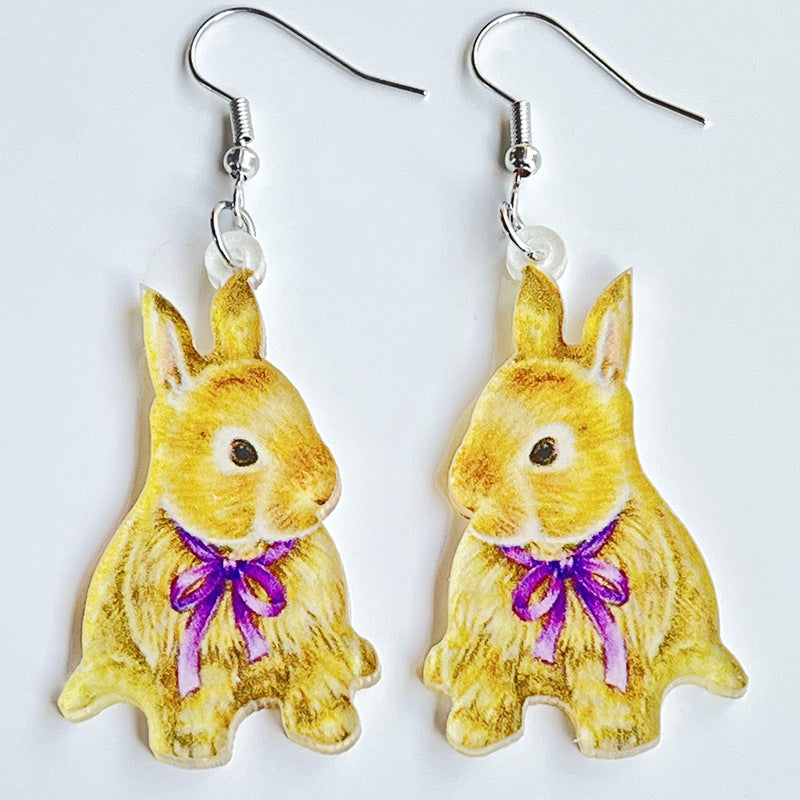 Wholesale Rabbit Flower Basket Cute Printed Easter Egg Chicken Spring Flower Earrings