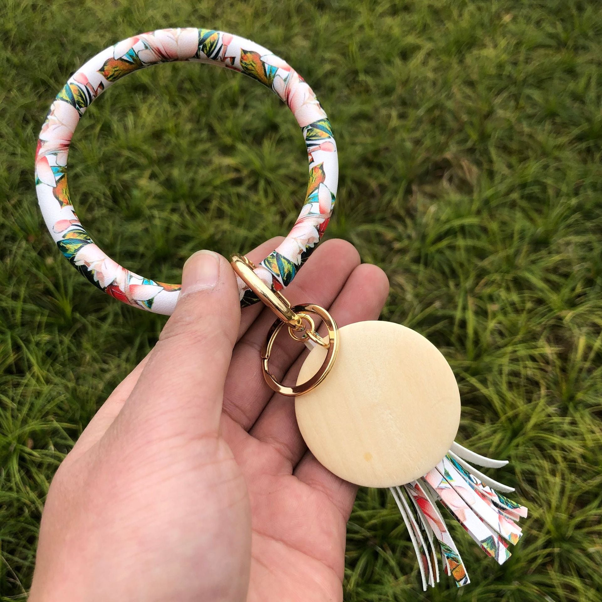 Wholesale PU Leather Chinese Style Peony Daffodil Rose Bracelet Keychain