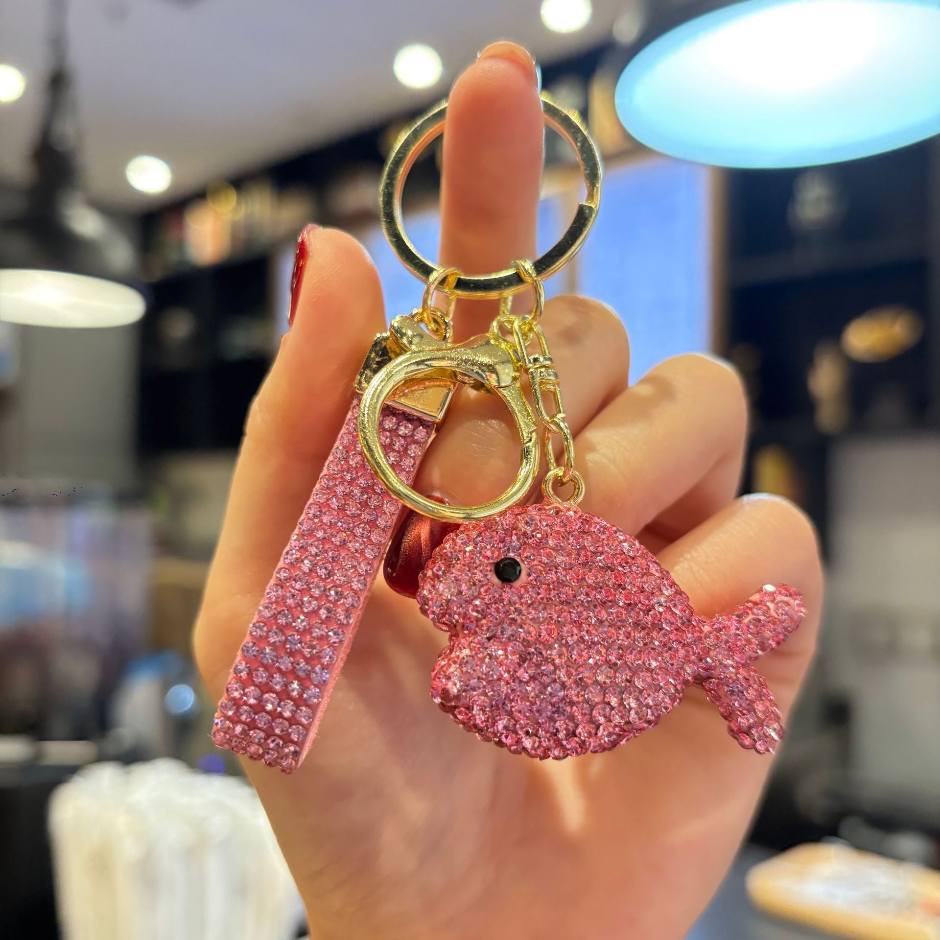 Wholesale Cute Full Rhinestone Multicolor Small Fish Keychain