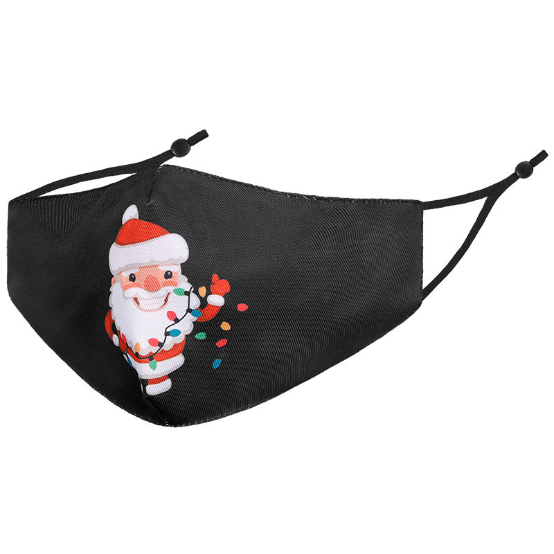 Wholesale Christmas Winter Warm Cartoon Black Three-Layer Printed Washable Cloth Cotton Mask