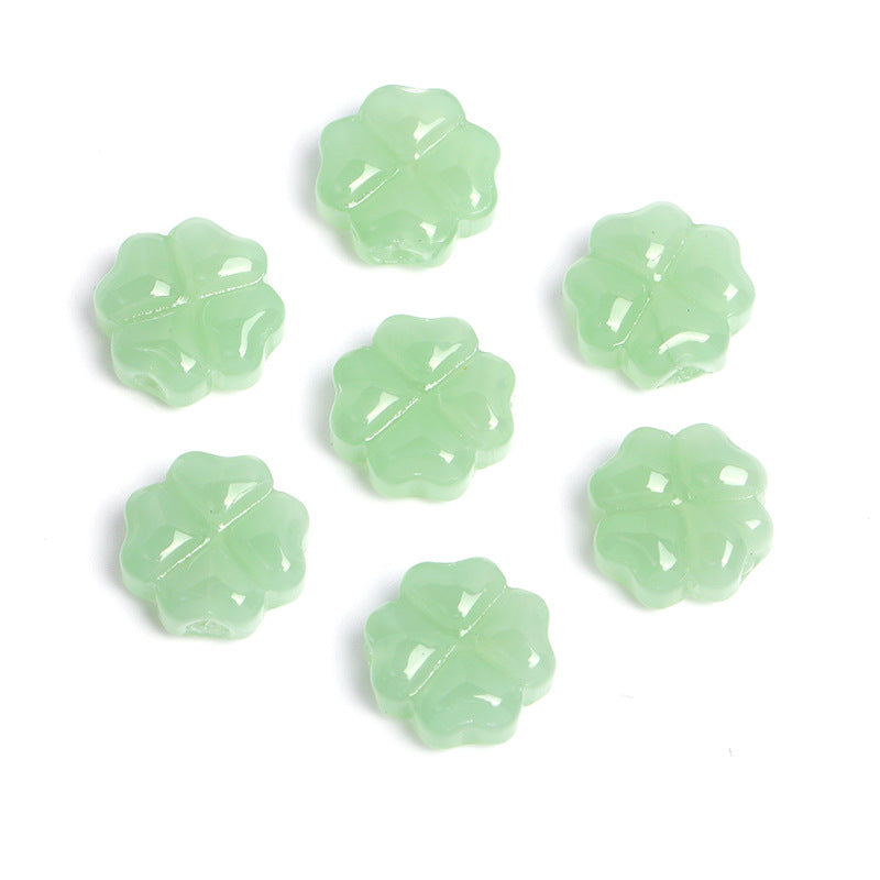 Wholesale 100pcs 10mm Crystal Glass Clover Jelly Color Straight Hole Glass DIY Beads