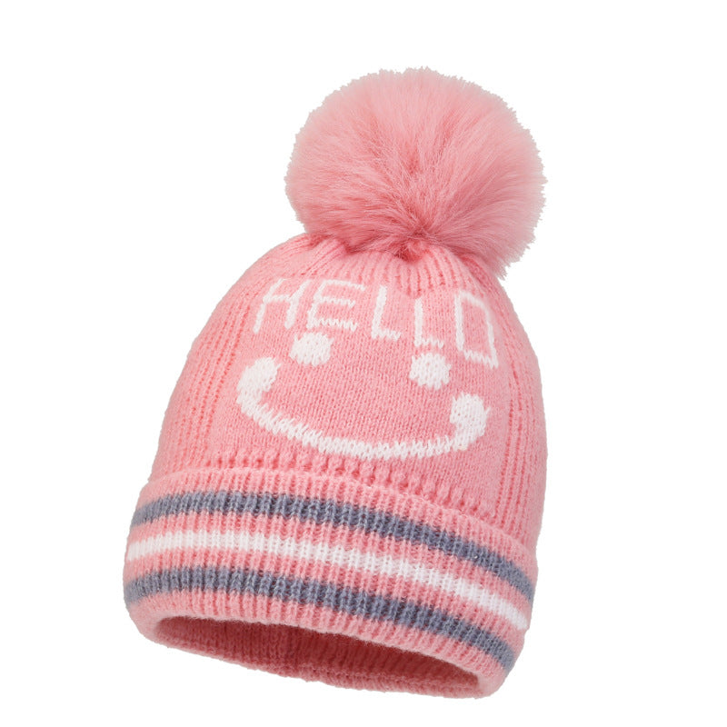 Wholesale 2023 Children's Hat Cartoon Smiling Face Plus Velvet Thickened Cotton Woolen Hat