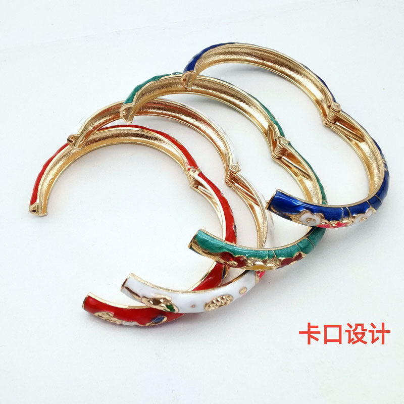 Wholesale 12pcs Cloisonne Children's and Adult's Thin and Wide Flower Bracelets